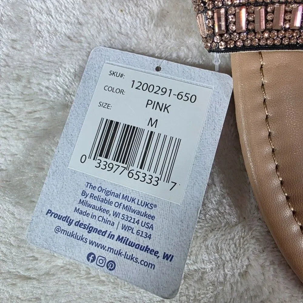 Muk Luks Luk*ees Pink Rose Gold Beaded Thong Sandal M 7/8 Beach Cruise Vacay NWT - Picture 4 of 6
